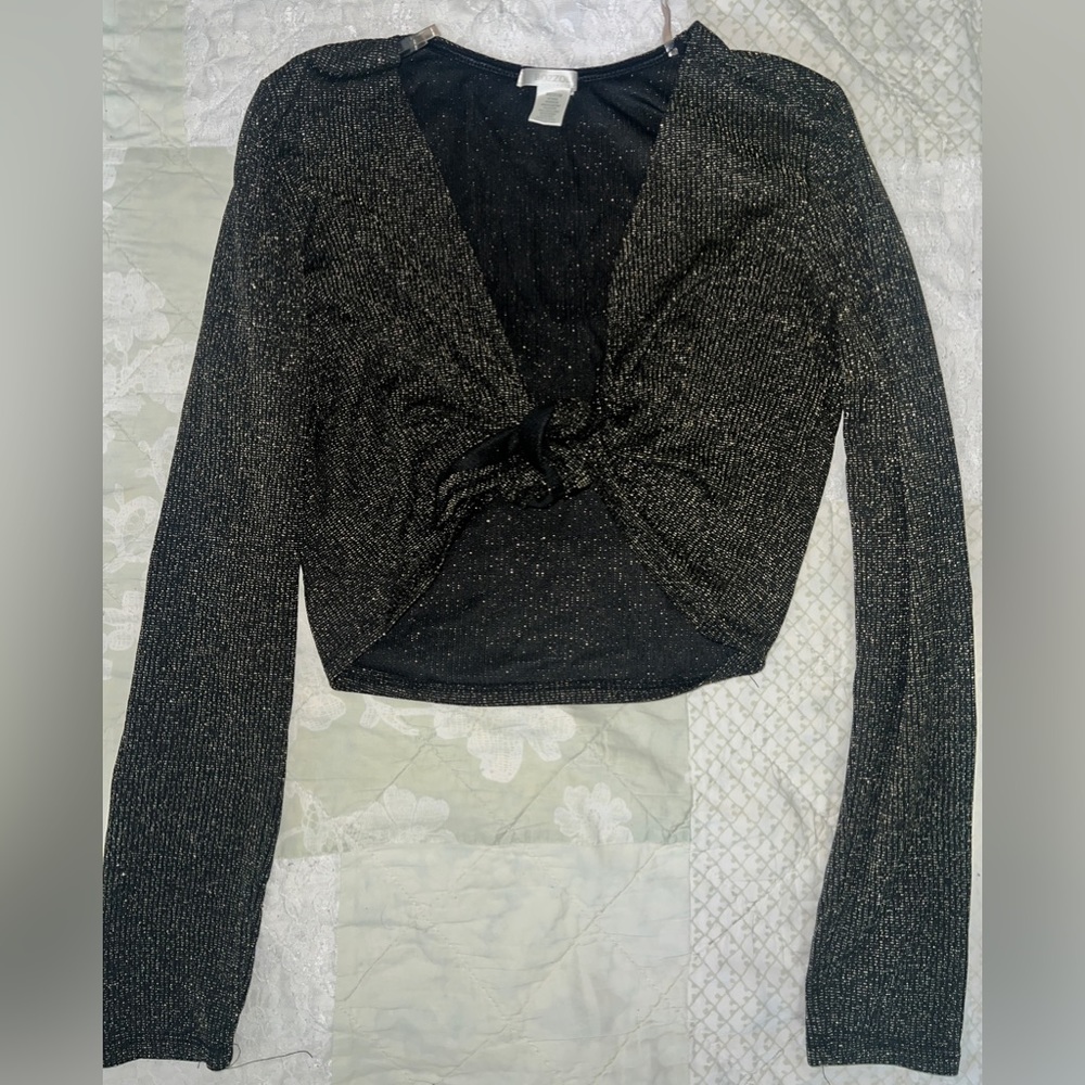 Gold glitter long sleeve crop top